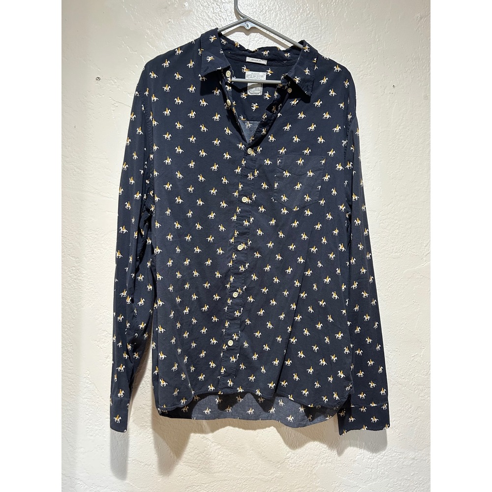 AllSaints Equestrian LS Shirt Mens XXL Regular Fit Horse Print Shuttle‎ Notes
